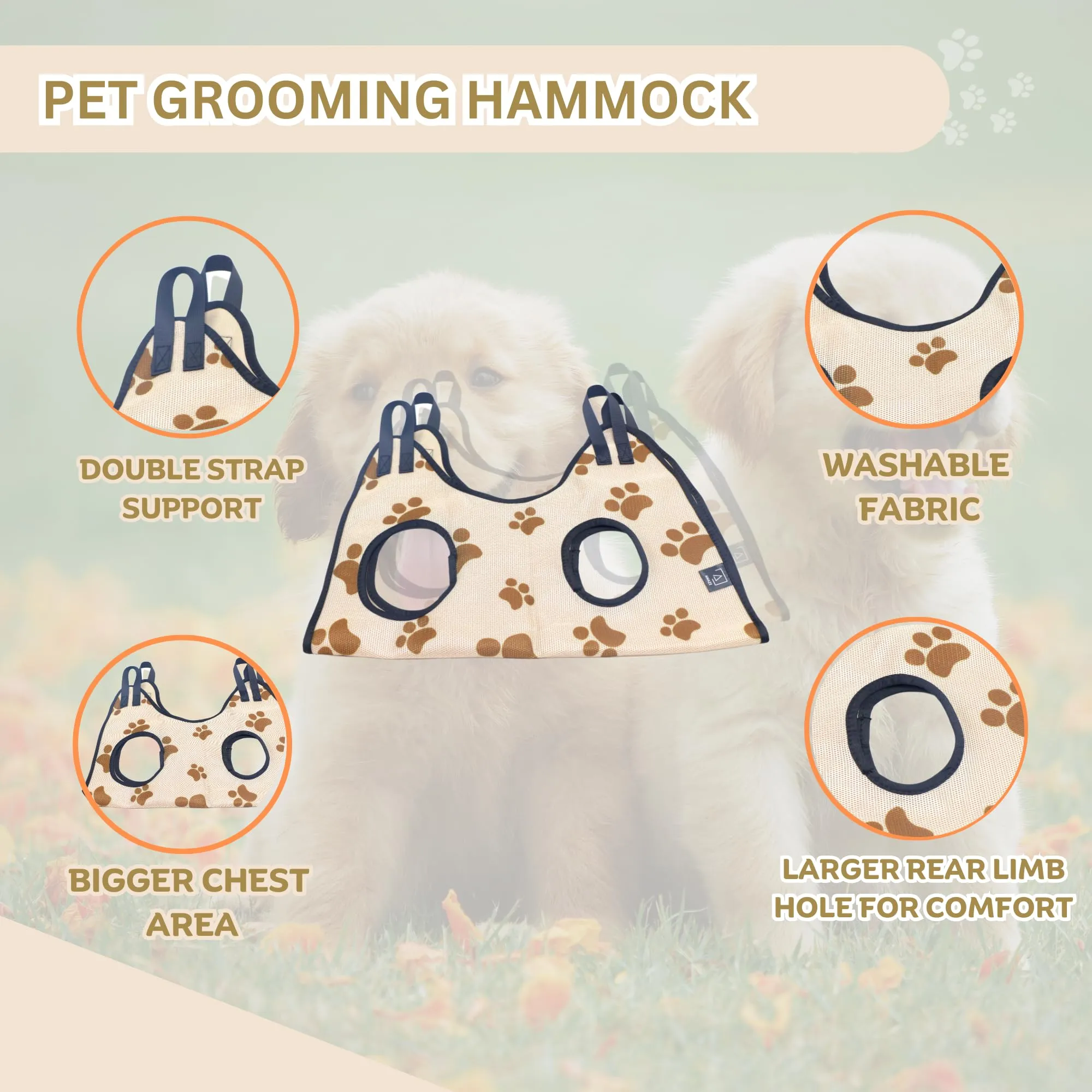 11-in-1 Pet Grooming Hammock Sling with Hook - Complete Helper Set for Cat and Dog Nail Trimming, Harness for Clipping