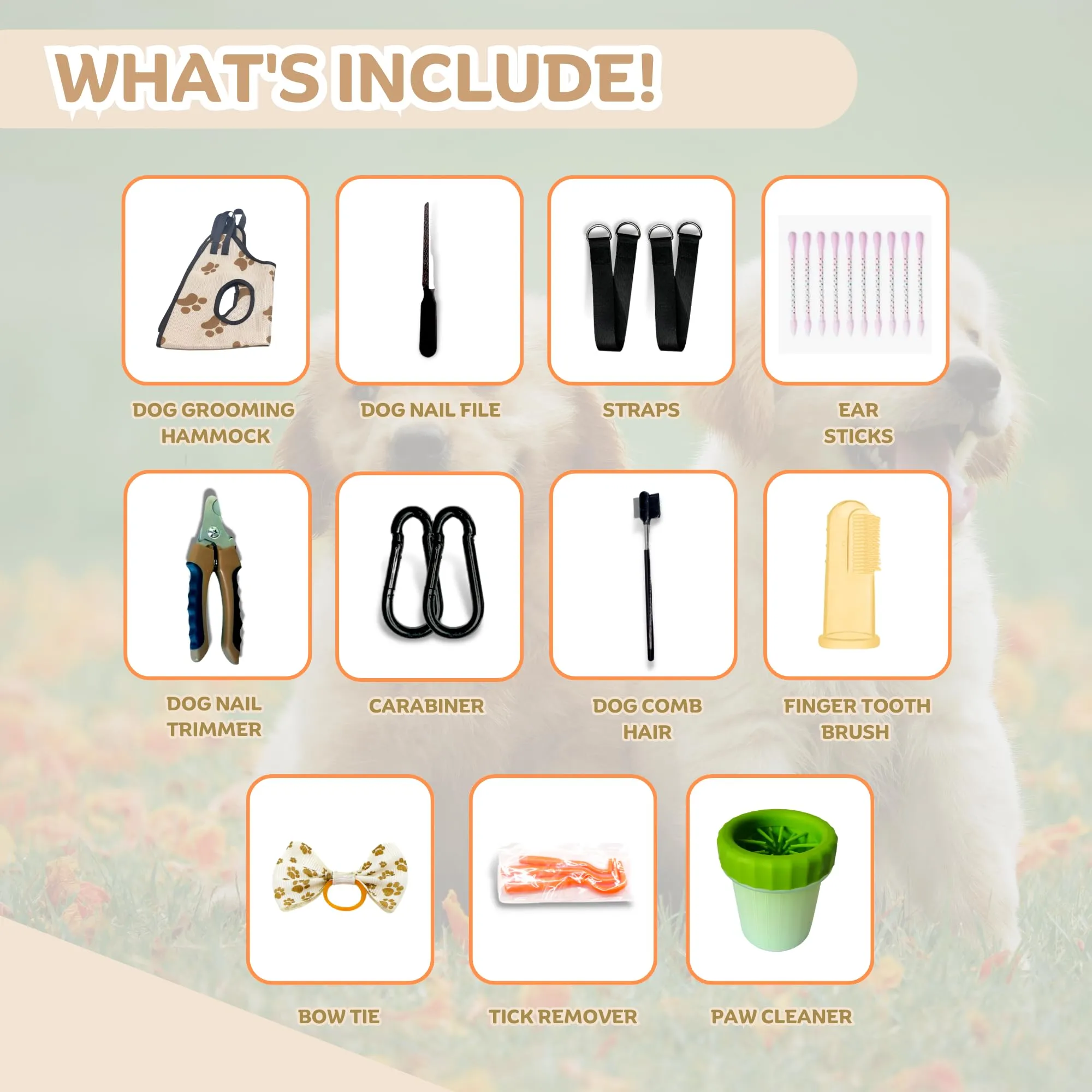 11-in-1 Pet Grooming Hammock Sling with Hook - Complete Helper Set for Cat and Dog Nail Trimming, Harness for Clipping