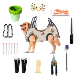 11-in-1 Pet Grooming Hammock Sling with Hook - Complete Helper Set for Cat and Dog Nail Trimming, Harness for Clipping