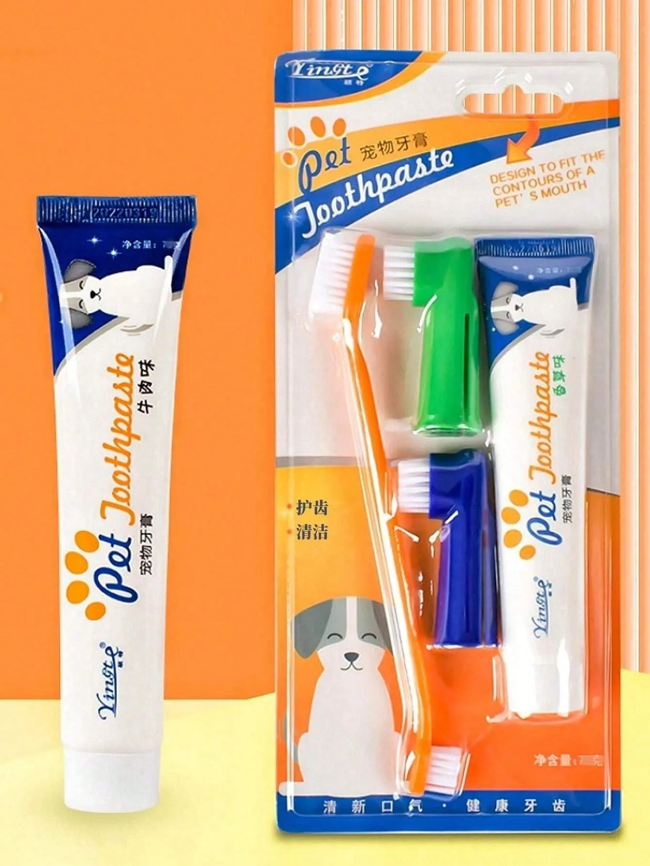 1set Random Pet Toothbrush And Toothpaste Set For Dog And Cat Teeth Cleaning