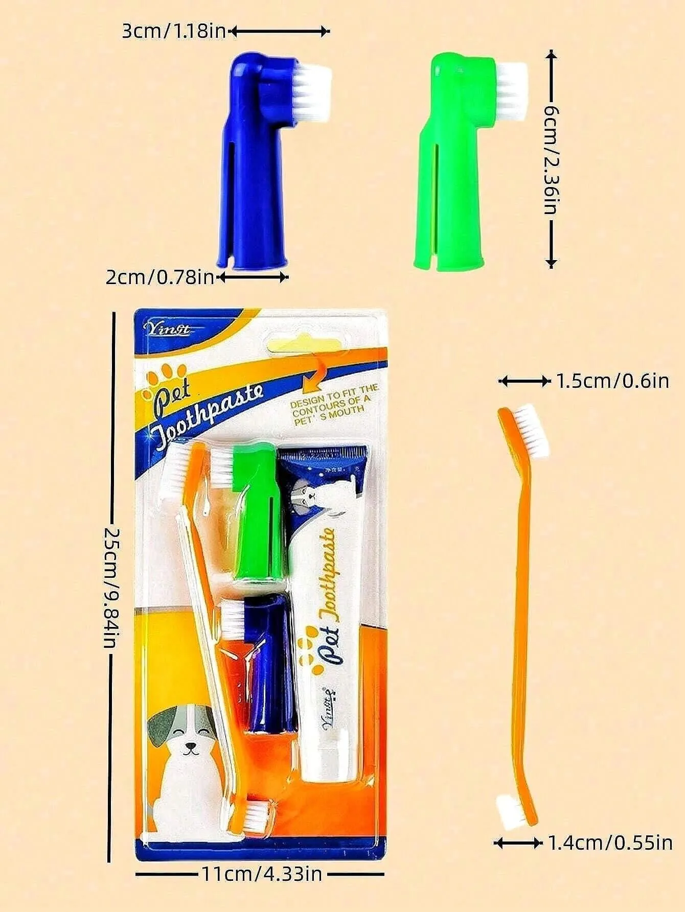 1set Random Pet Toothbrush And Toothpaste Set For Dog And Cat Teeth Cleaning