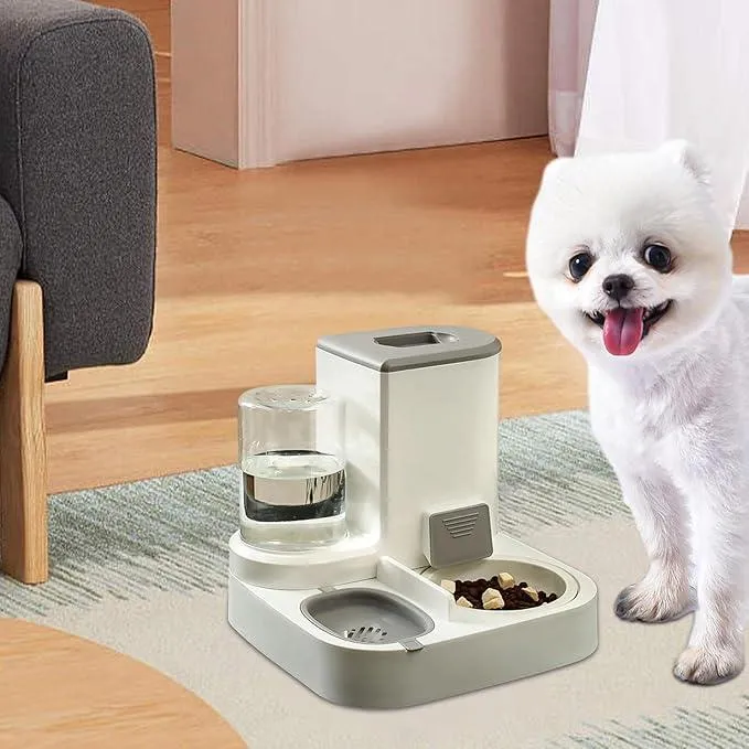2-in-1 Automatic Pet Feeder, Automatic Water (1.3L) And Food (2.3L) Cat Food and Water Bowl Set, Automatic Cat Feeder for Dogs, All-in Pet Feeder for Small to Medium Dogs