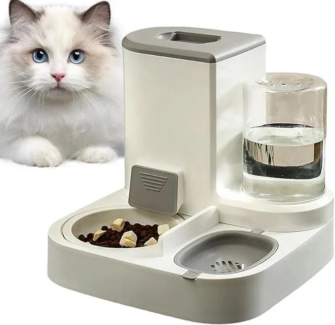 2-in-1 Automatic Pet Feeder, Automatic Water (1.3L) And Food (2.3L) Cat Food and Water Bowl Set, Automatic Cat Feeder for Dogs, All-in Pet Feeder for Small to Medium Dogs
