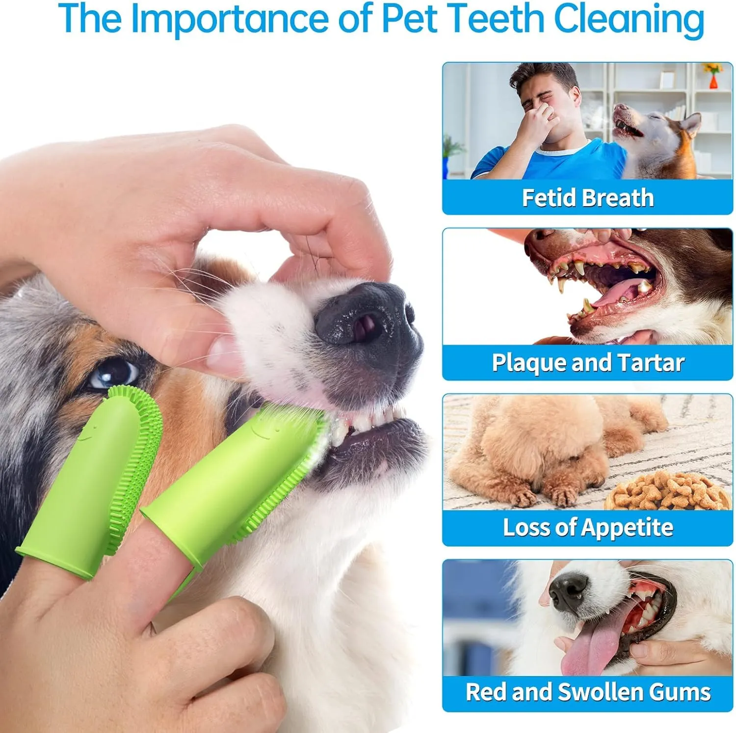 2 Pack Dog Toothbrush, 135Surround Bristles for Easy Teeth Cleaning, Double-Finger Toothbrush Dental Care for Puppies, Cats and Medium Pets