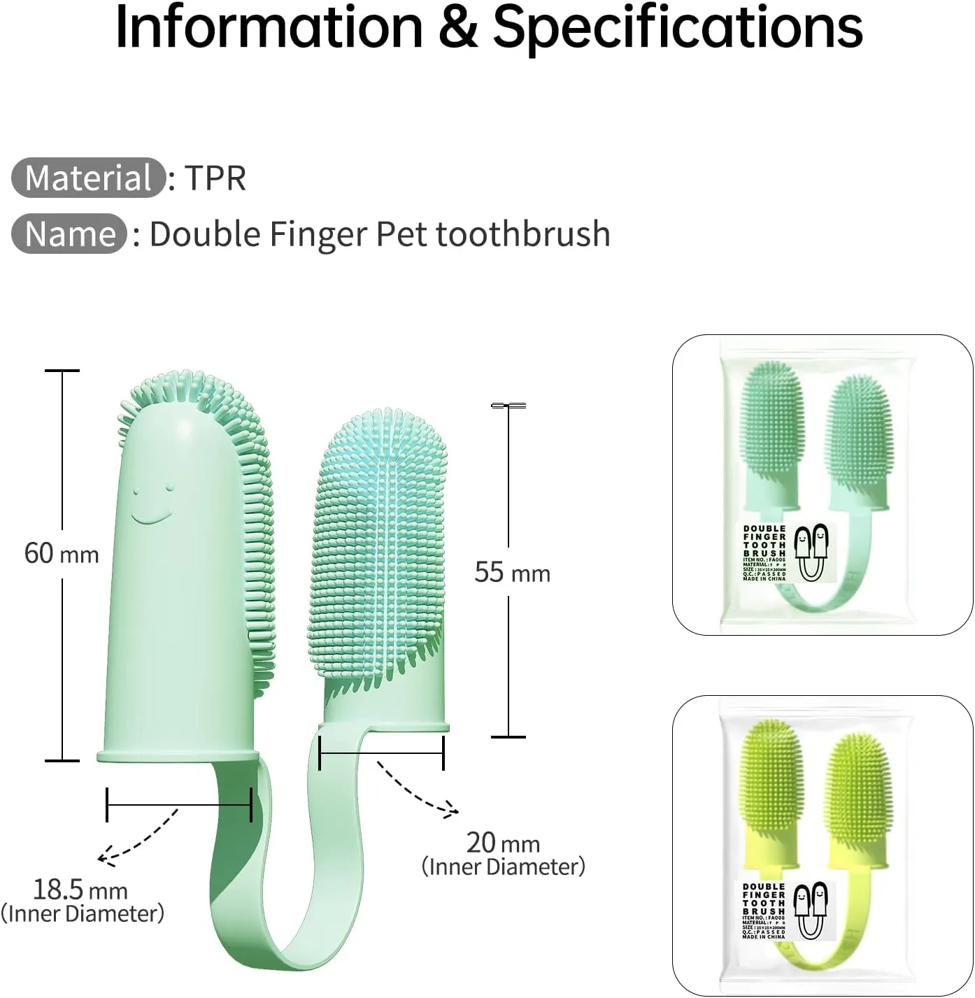 2 Pack Dog Toothbrush, 135Surround Bristles for Easy Teeth Cleaning, Double-Finger Toothbrush Dental Care for Puppies, Cats and Medium Pets