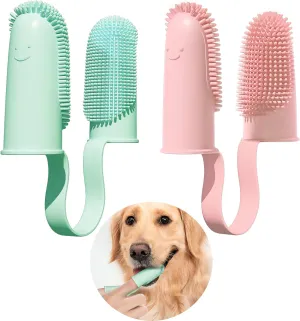 2 Pack Dog Toothbrush, 135Surround Bristles for Easy Teeth Cleaning, Double-Finger Toothbrush Dental Care for Puppies, Cats and Medium Pets