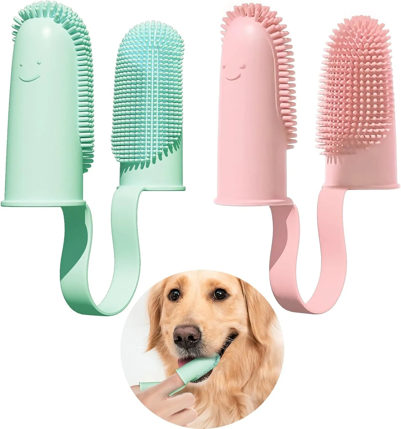 2 Pack Dog Toothbrush, 135Surround Bristles for Easy Teeth Cleaning, Double-Finger Toothbrush Dental Care for Puppies, Cats and Medium Pets