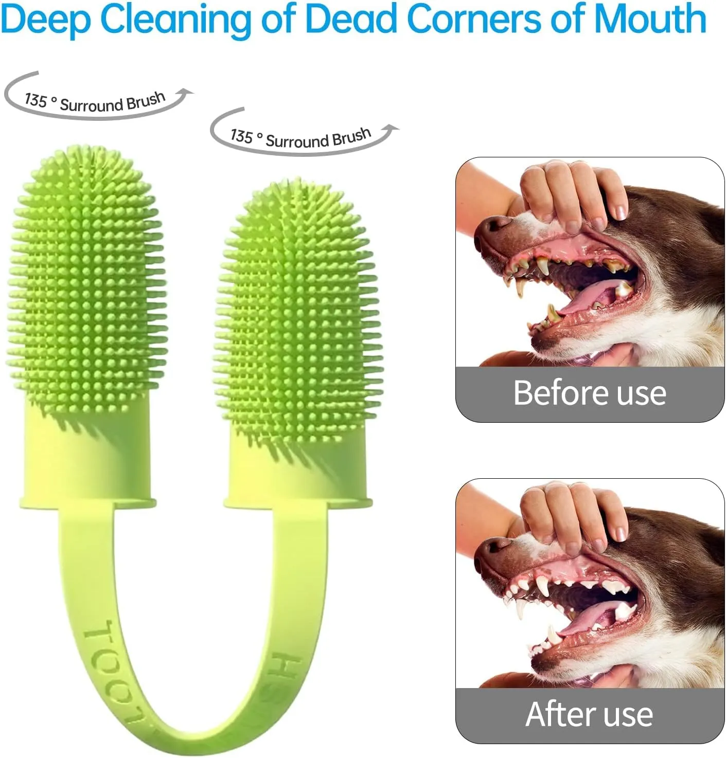 2 Pack Dog Toothbrush, 135Surround Bristles for Easy Teeth Cleaning, Double-Finger Toothbrush Dental Care for Puppies, Cats and Medium Pets
