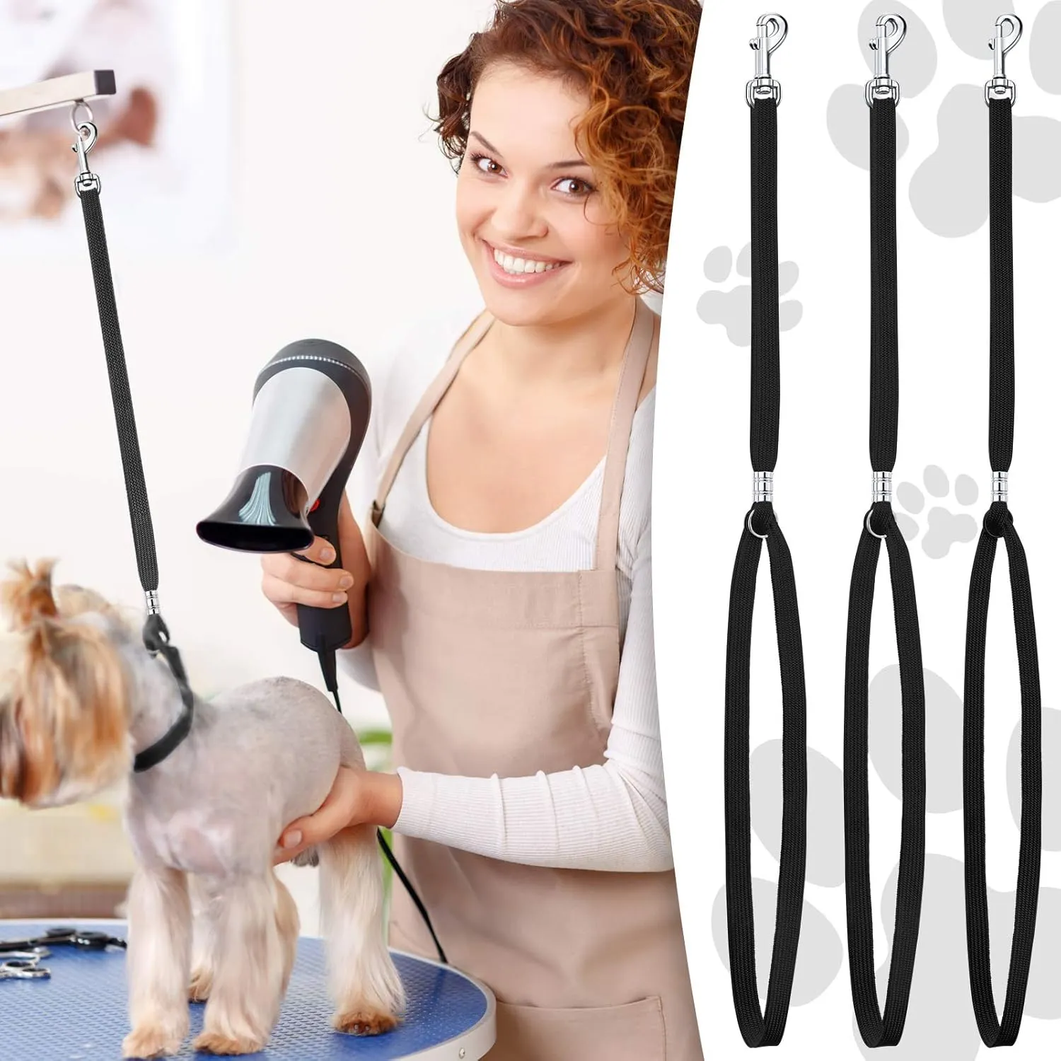9 Pieces Pet Grooming Loops Nylon Restraint Noose Adjustable Fixed Dog Cat Safety Rope for Pet Grooming Table Bathtub (Black)