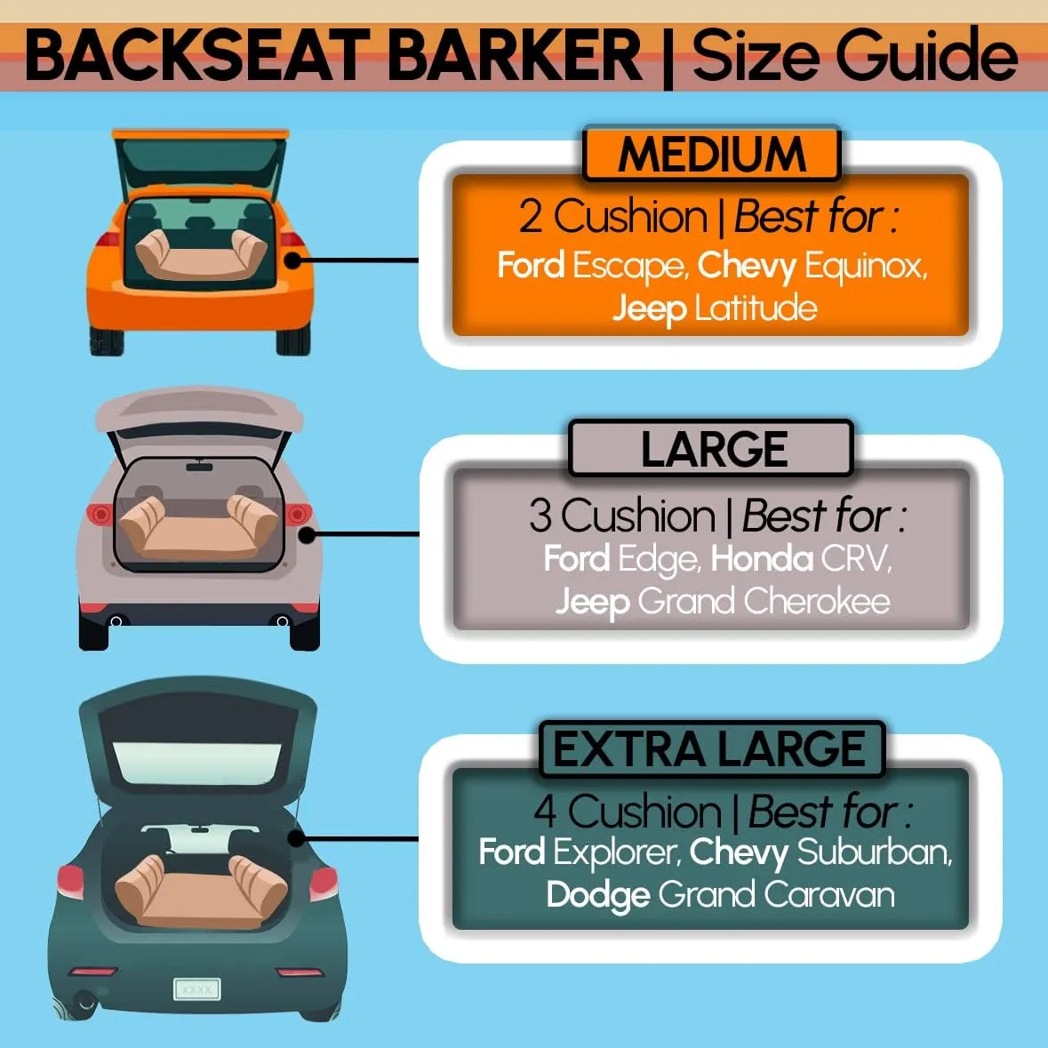 Barker Beds Orthopedic Dog SUV Bed (Large, Khaki)  Memory Foam Travel Bed for Large Dogs  Machine-Washable Cover & Headrest  Vet-Recommended for Joint Support  Made in USA