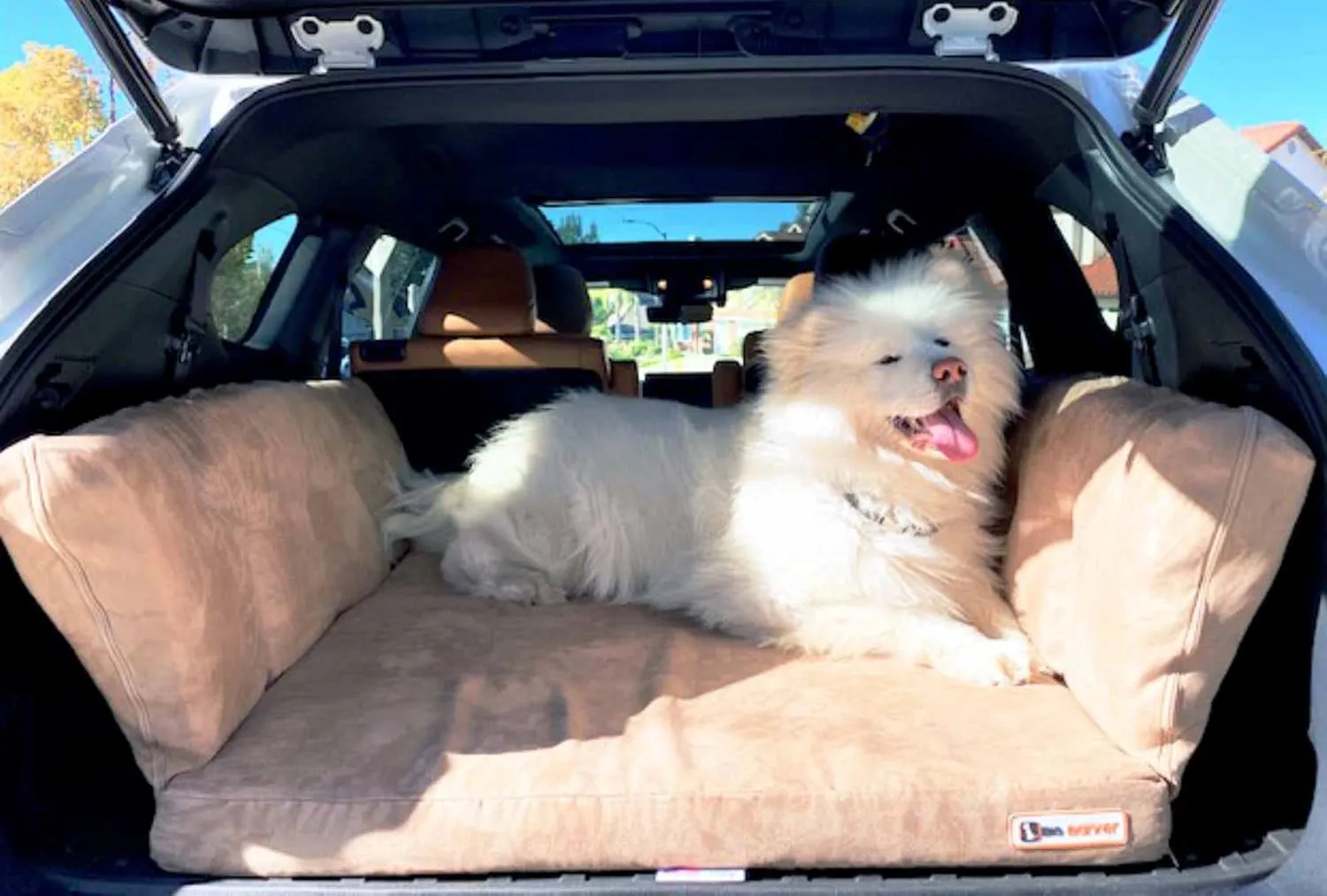 Barker Beds Orthopedic Dog SUV Bed (Large, Khaki)  Memory Foam Travel Bed for Large Dogs  Machine-Washable Cover & Headrest  Vet-Recommended for Joint Support  Made in USA