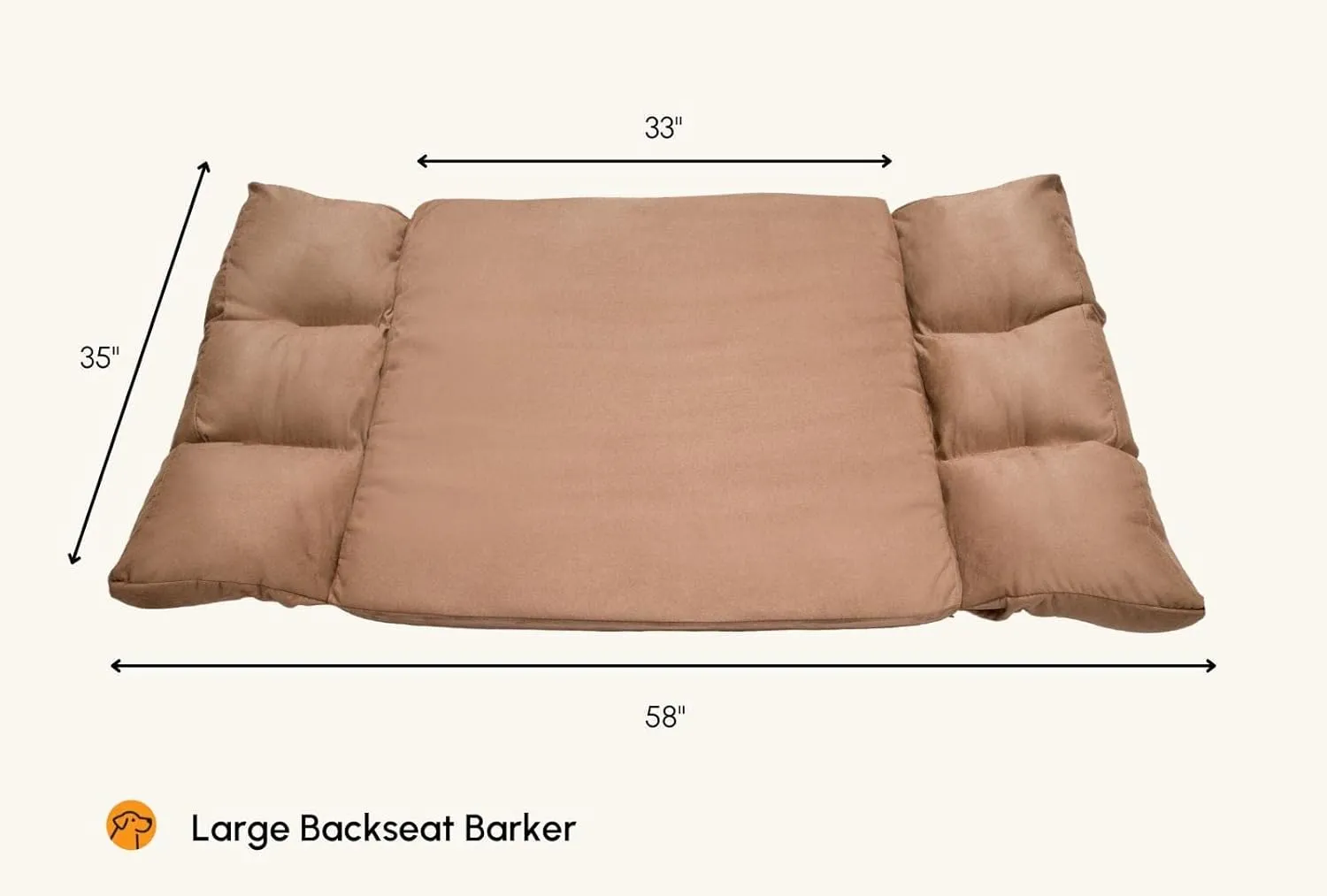 Barker Beds Orthopedic Dog SUV Bed (Large, Khaki)  Memory Foam Travel Bed for Large Dogs  Machine-Washable Cover & Headrest  Vet-Recommended for Joint Support  Made in USA