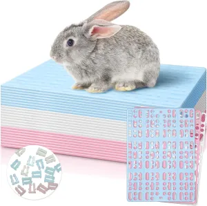 BBTO 24 Pieces Plastic Rabbit Cage Mat Durable Rabbit Feet Pad Small Animal Feet Pad Cage Resting Mat with a Convenient Connectors, Bunny Pads for Easy Cleaning for Bunny Rat Guinea Cats(Multicolor)