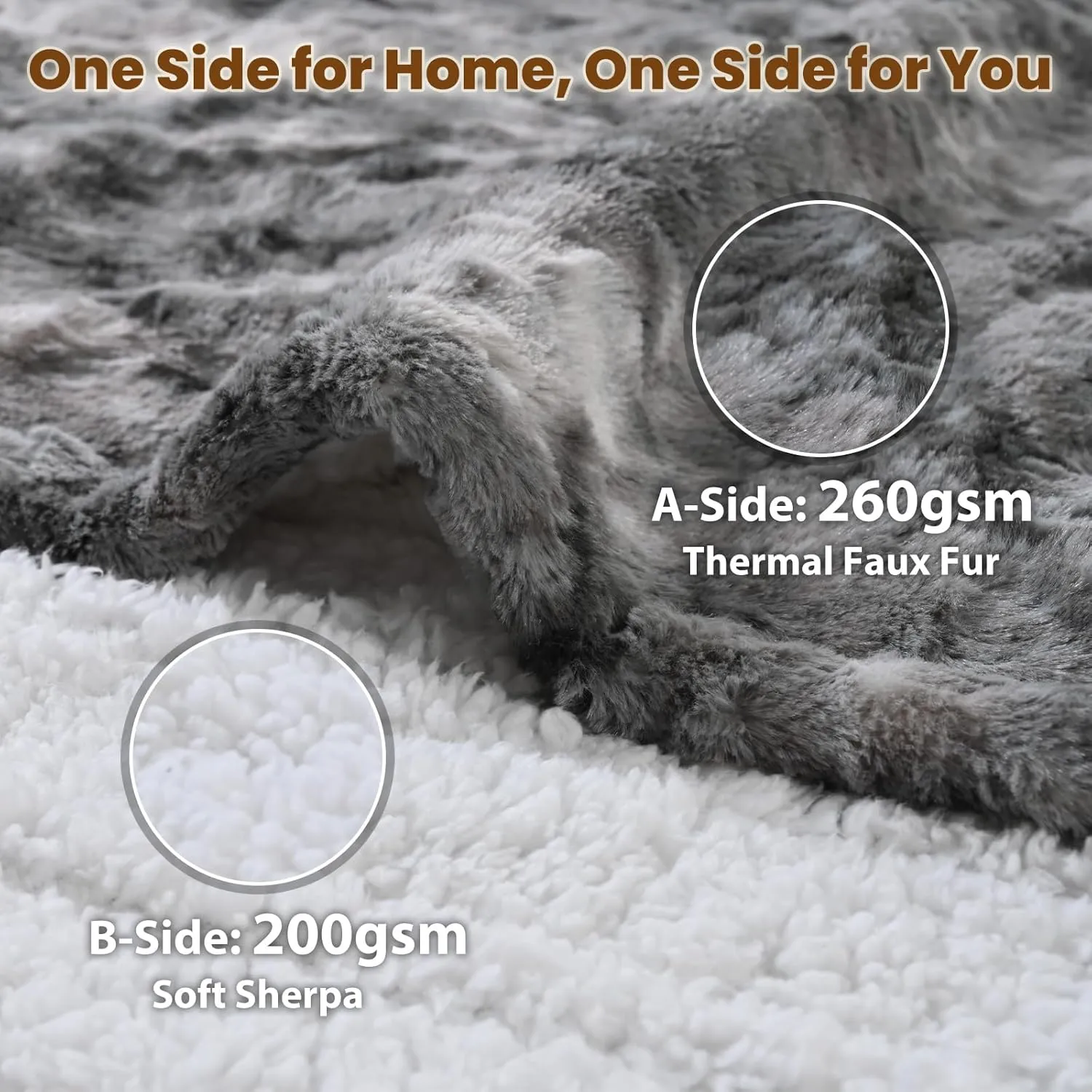 Bearhug Heated Blanket Throw Size 50" x 60" Single Controller, Faux Fur & Sherpa Electric Blanket, 4 Heating Levels & 4H Auto Off, Over-Heat Protect, ETL Certification, Machine Washable-Marble Grey