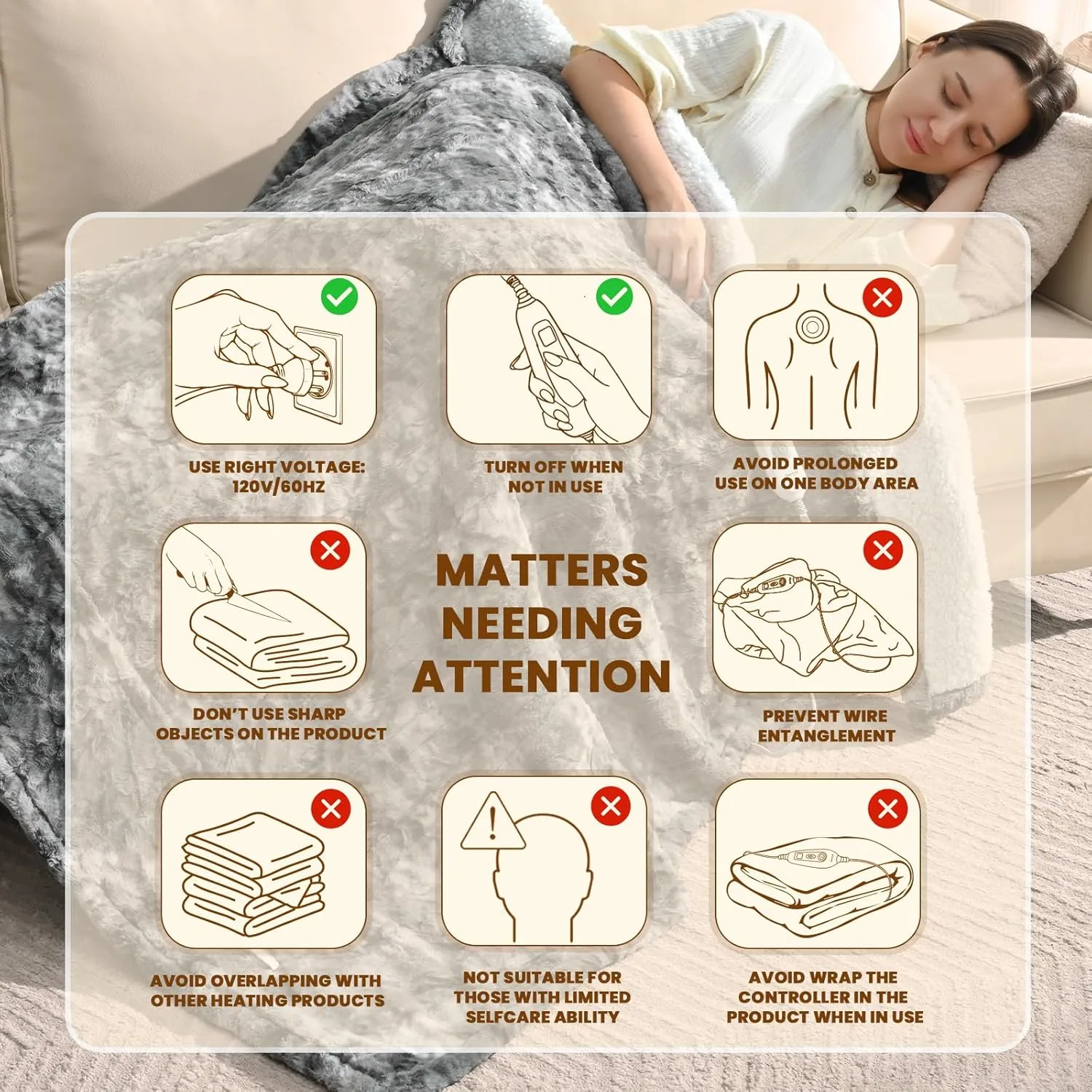Bearhug Heated Blanket Throw Size 50" x 60" Single Controller, Faux Fur & Sherpa Electric Blanket, 4 Heating Levels & 4H Auto Off, Over-Heat Protect, ETL Certification, Machine Washable-Marble Grey