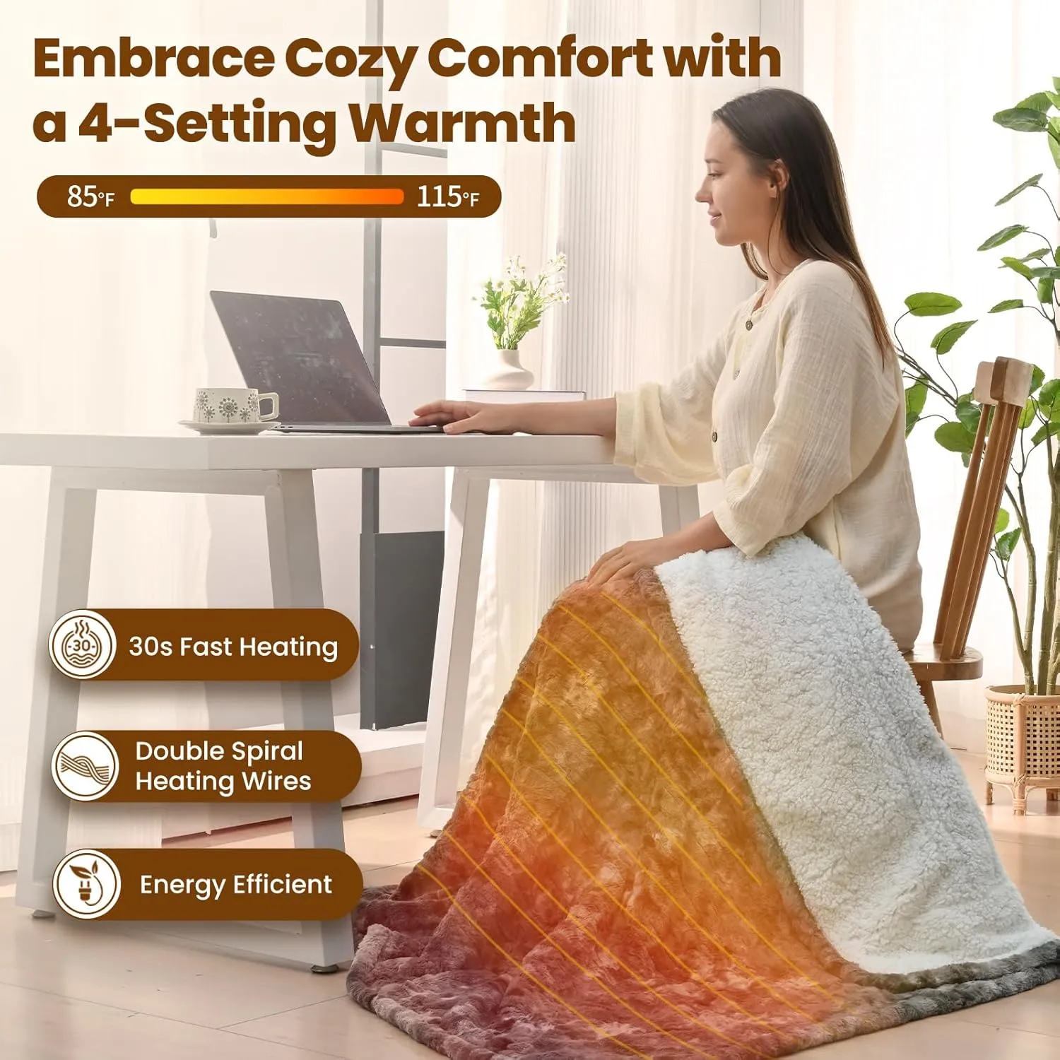 Bearhug Heated Blanket Throw Size 50" x 60" Single Controller, Faux Fur & Sherpa Electric Blanket, 4 Heating Levels & 4H Auto Off, Over-Heat Protect, ETL Certification, Machine Washable-Marble Grey