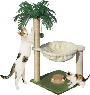 Cat Scratching Post for Indoor Cats - 30 Inches Large Square Scratcher With Hammock, Wooden Interactive Trackball Toy for Kitten and Adult Cats