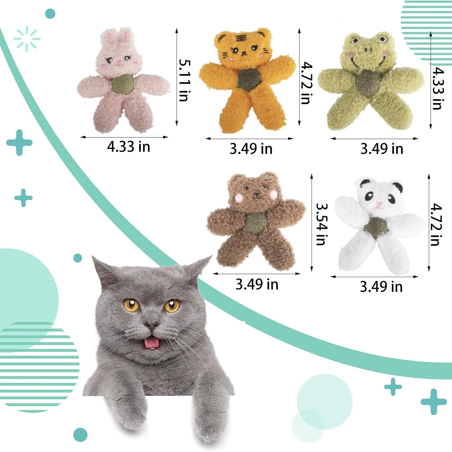Cat Toys with Catnip Kitten Chew Bite Supplies Boredom Relief Fluffy Kitty Teeth Cleaning Chewing Cat Lovers Interactive Plush Gift (Bear)