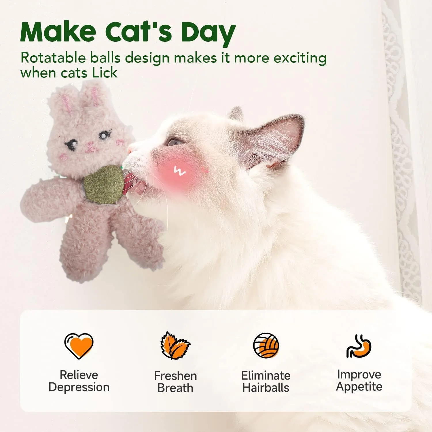 Cat Toys with Catnip Kitten Chew Bite Supplies Boredom Relief Fluffy Kitty Teeth Cleaning Chewing Cat Lovers Interactive Plush Gift (Bear)