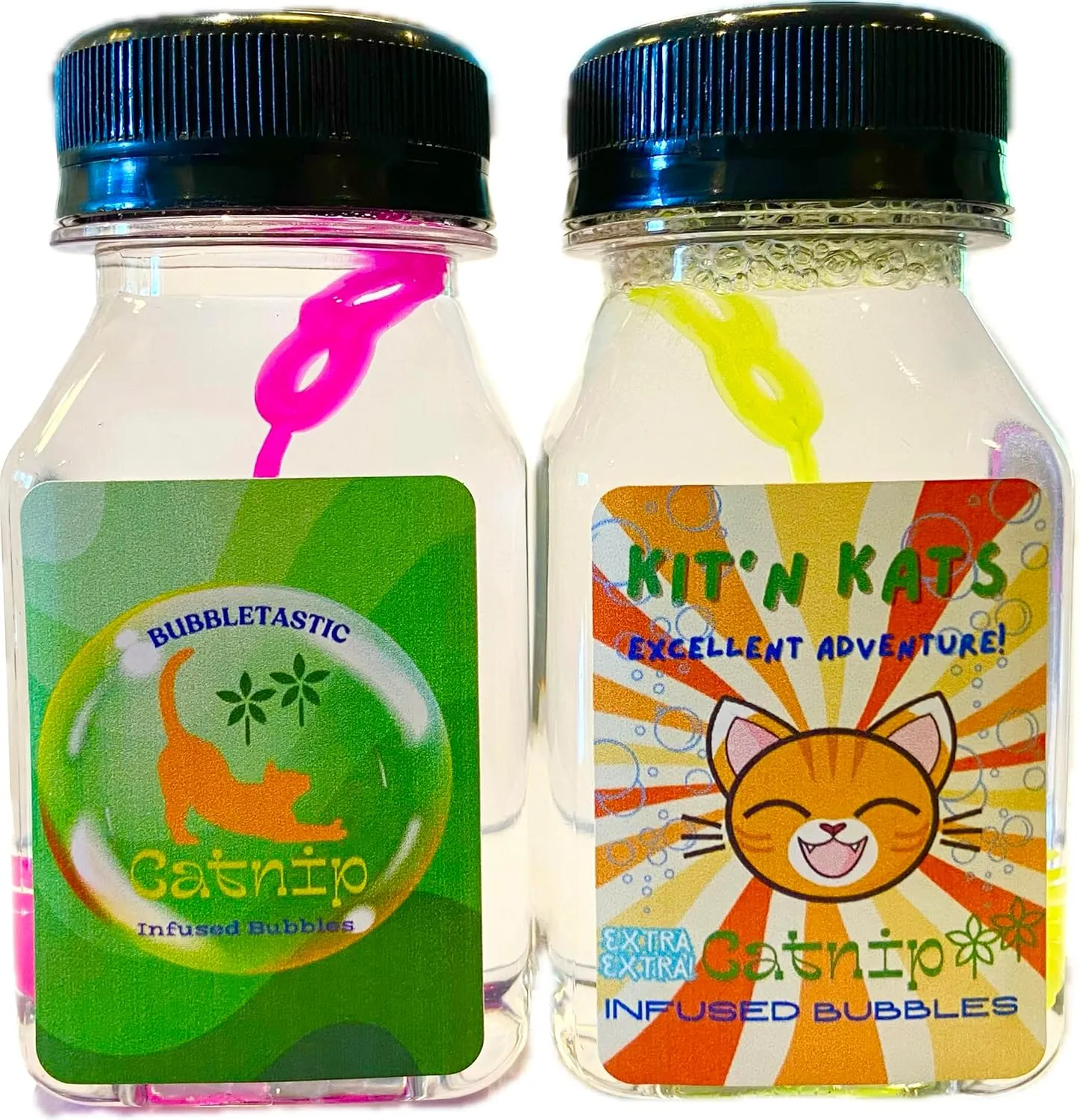 Catnip Bubbles for Cats Variety Pack - Two 4 oz Bottles one Original Catnip and one Extra Extra Catnip. Scented with Pure Catnip Oil. Non Toxic, Safe for Cats, Tear Free & Made in USA