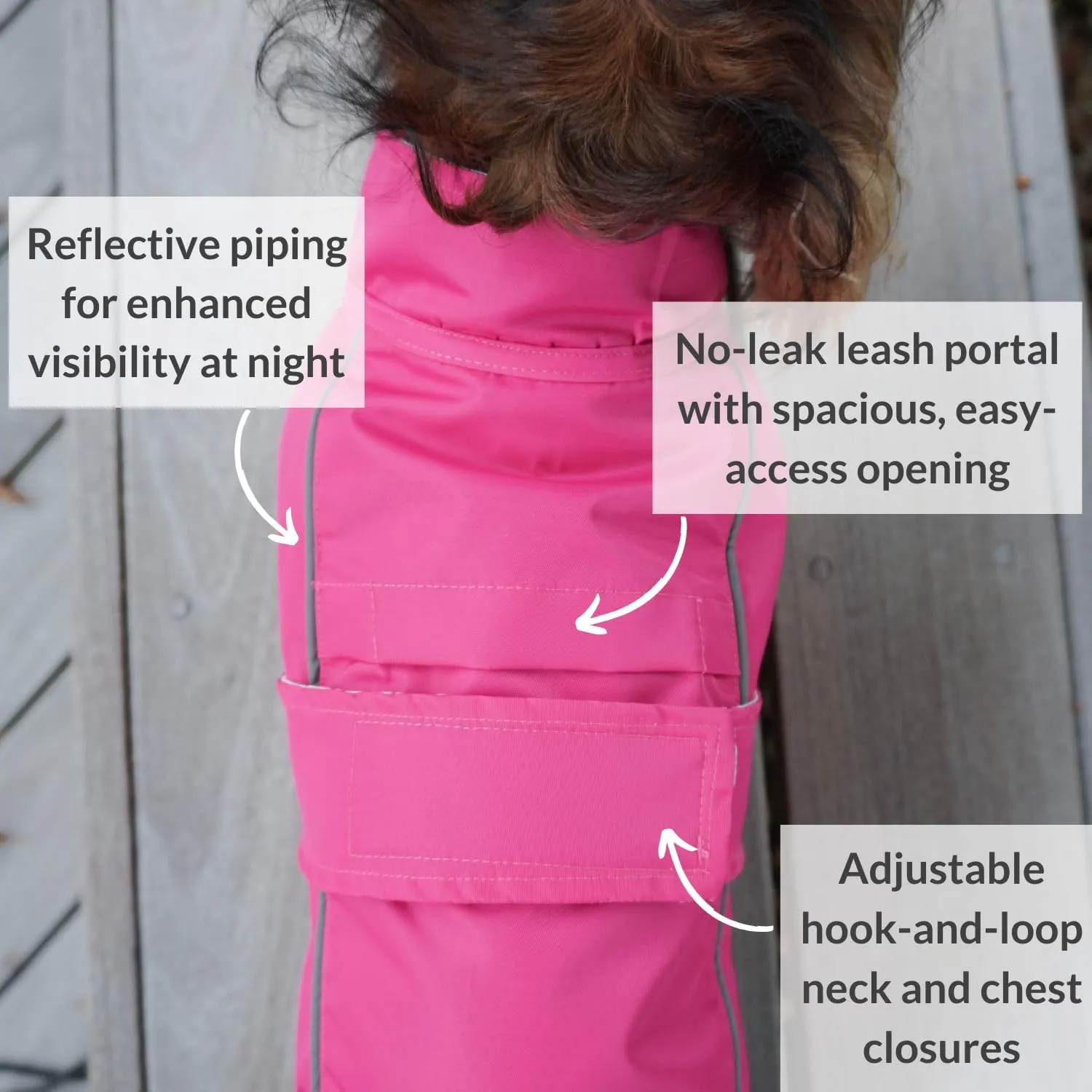 DJANGO City Slicker Waterproof Dog Raincoat and Lightweight Jacket for Long Dogs - Full Coverage Puppy Coat and Reflective Rain Slicker and Windbreaker - Adjustable with Harness Hole (Pink, Large)