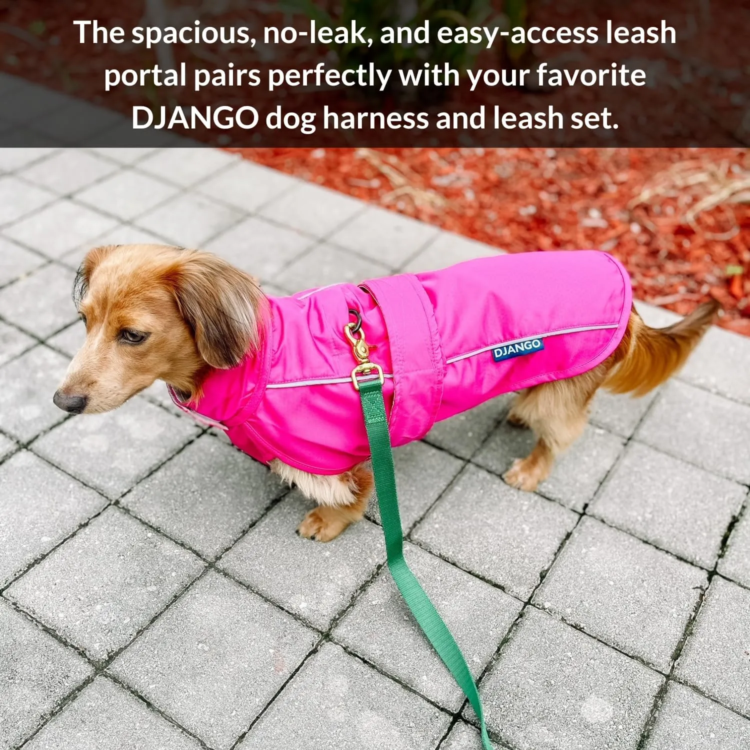 DJANGO City Slicker Waterproof Dog Raincoat and Lightweight Jacket for Long Dogs - Full Coverage Puppy Coat and Reflective Rain Slicker and Windbreaker - Adjustable with Harness Hole (Pink, Large)