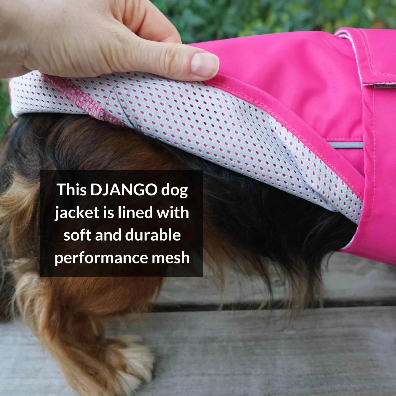 DJANGO City Slicker Waterproof Dog Raincoat and Lightweight Jacket for Long Dogs - Full Coverage Puppy Coat and Reflective Rain Slicker and Windbreaker - Adjustable with Harness Hole (Pink, Large)