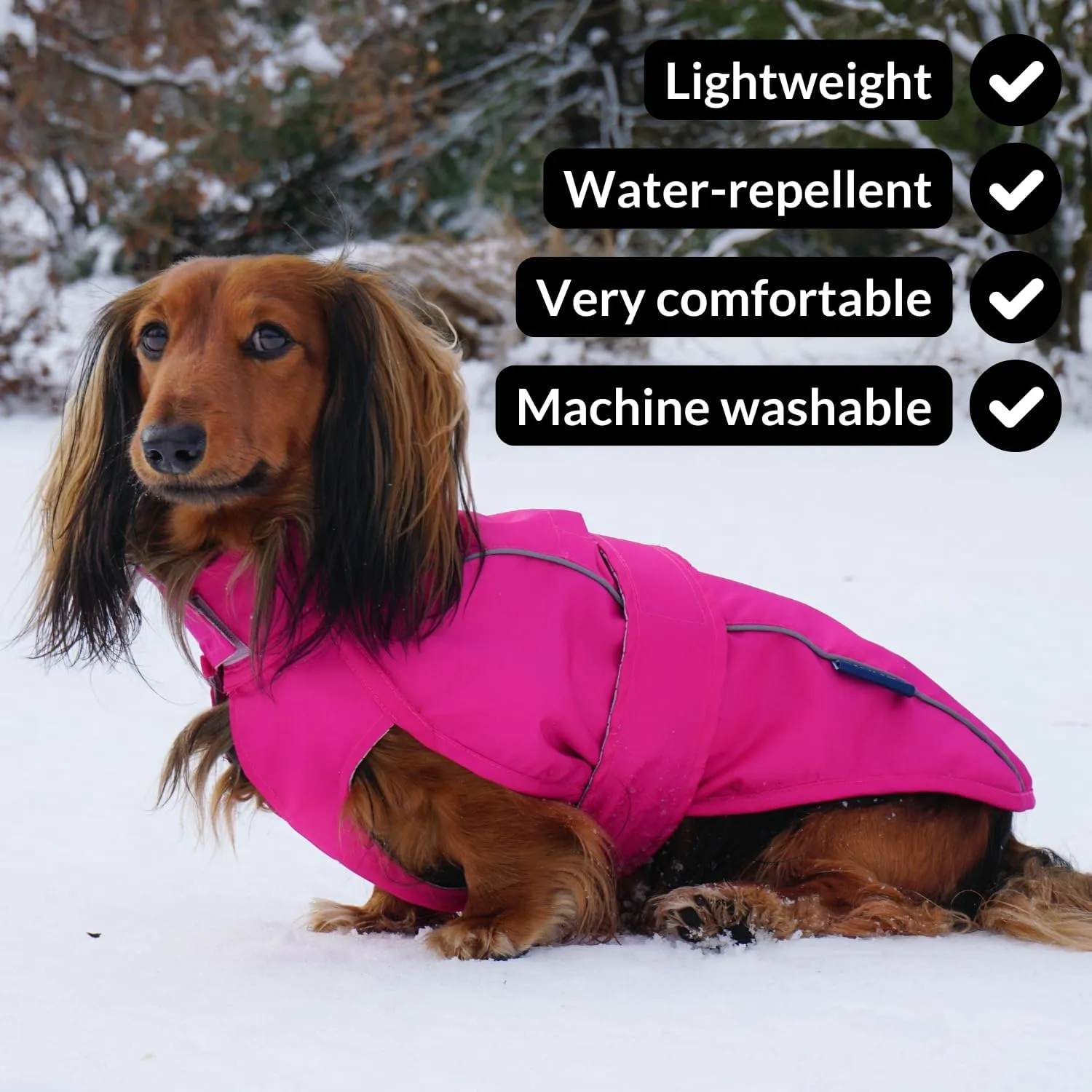 DJANGO City Slicker Waterproof Dog Raincoat and Lightweight Jacket for Long Dogs - Full Coverage Puppy Coat and Reflective Rain Slicker and Windbreaker - Adjustable with Harness Hole (Pink, Large)