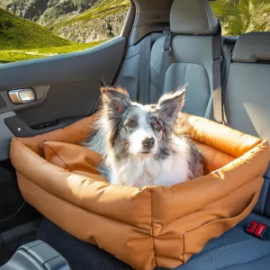 Dog Car Seat, Leather Portable Booster Seat, Large/Medium Dog Bed for Car Back Seat, Travel Bed with Storage Pockets, Removable Washable Up to 170 lbs