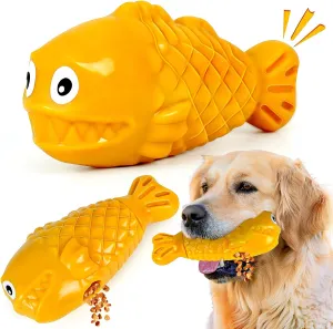 Dog Chew Toys for Aggressive Chewers, Tough Indestructible Treat Dispensing Dog Squeaky Toys for Large Medium Breed, Interactive Durable Nylon Bone Toys to Keep Them Busy(Yellow)