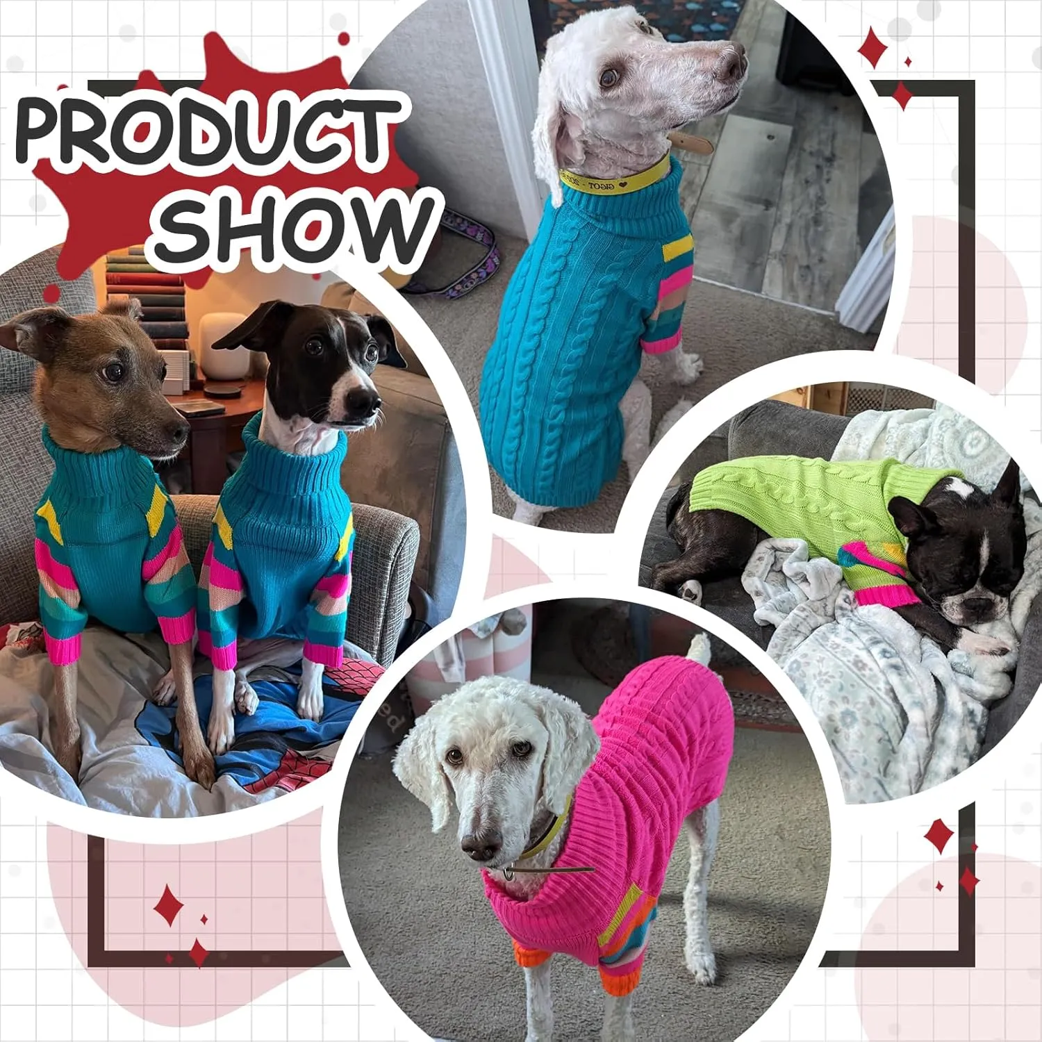 Dog Sweater Thick, Sweaters for Large Size Dogs Comfy, Stretchy Pullover Dog Sweater for Large Doggie, Christmas Dogs Sweaters Unisex, Warm Pet Knitwear Boston Terrier, Frenchie (Red L)