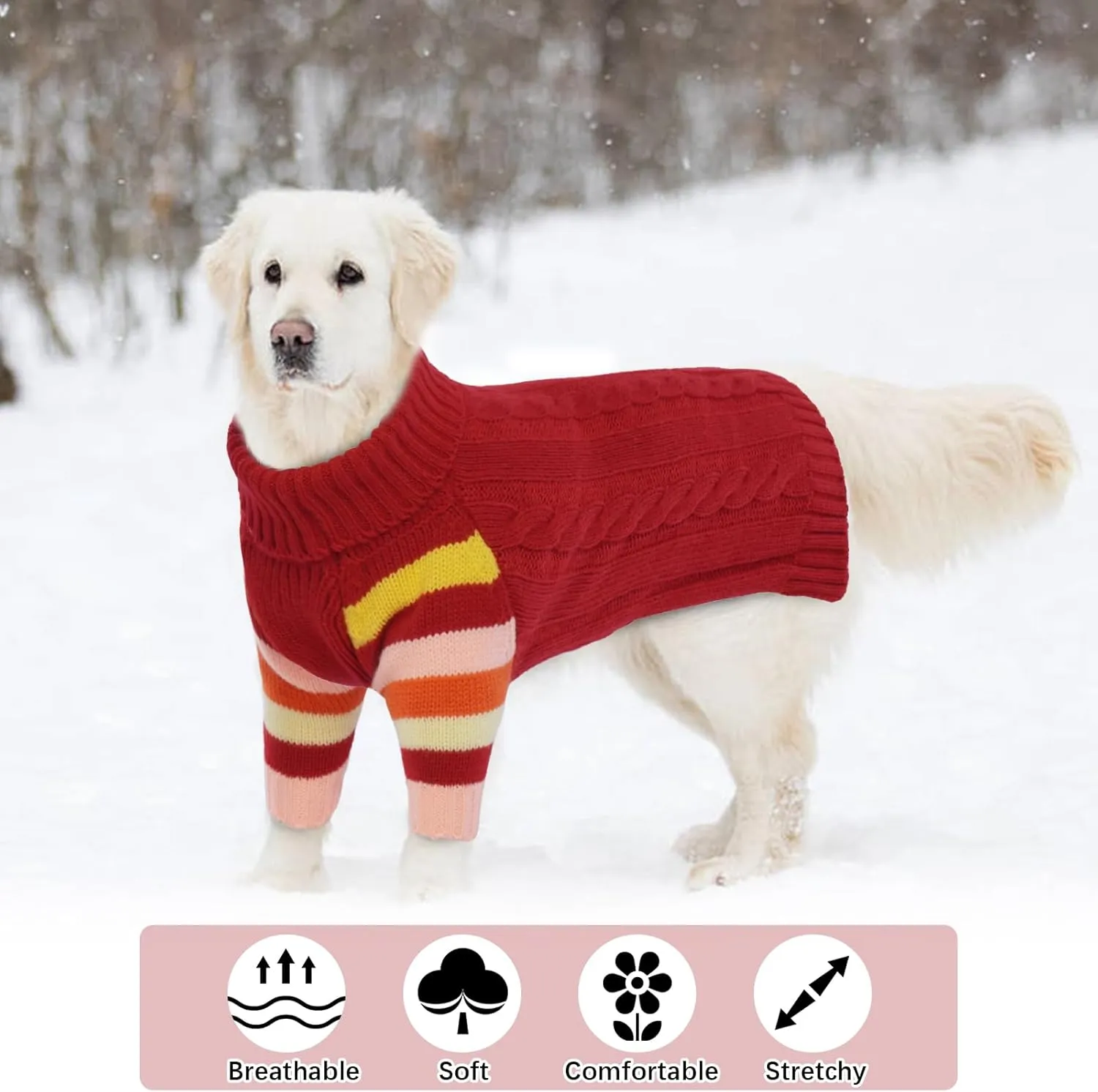 Dog Sweater Thick, Sweaters for Large Size Dogs Comfy, Stretchy Pullover Dog Sweater for Large Doggie, Christmas Dogs Sweaters Unisex, Warm Pet Knitwear Boston Terrier, Frenchie (Red L)