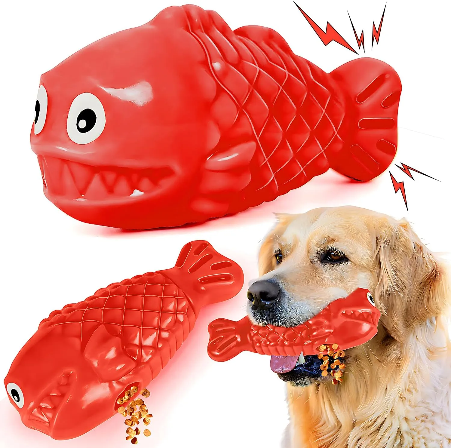 Dog Toys for Aggressive Chewers, Treat Dispensing Dog Toys, Tough Indestructible Squeaky Chew Toys for Large Medium Breed, Interactive Durable Nylon Bone Toys to Keep Them Busy(Red)