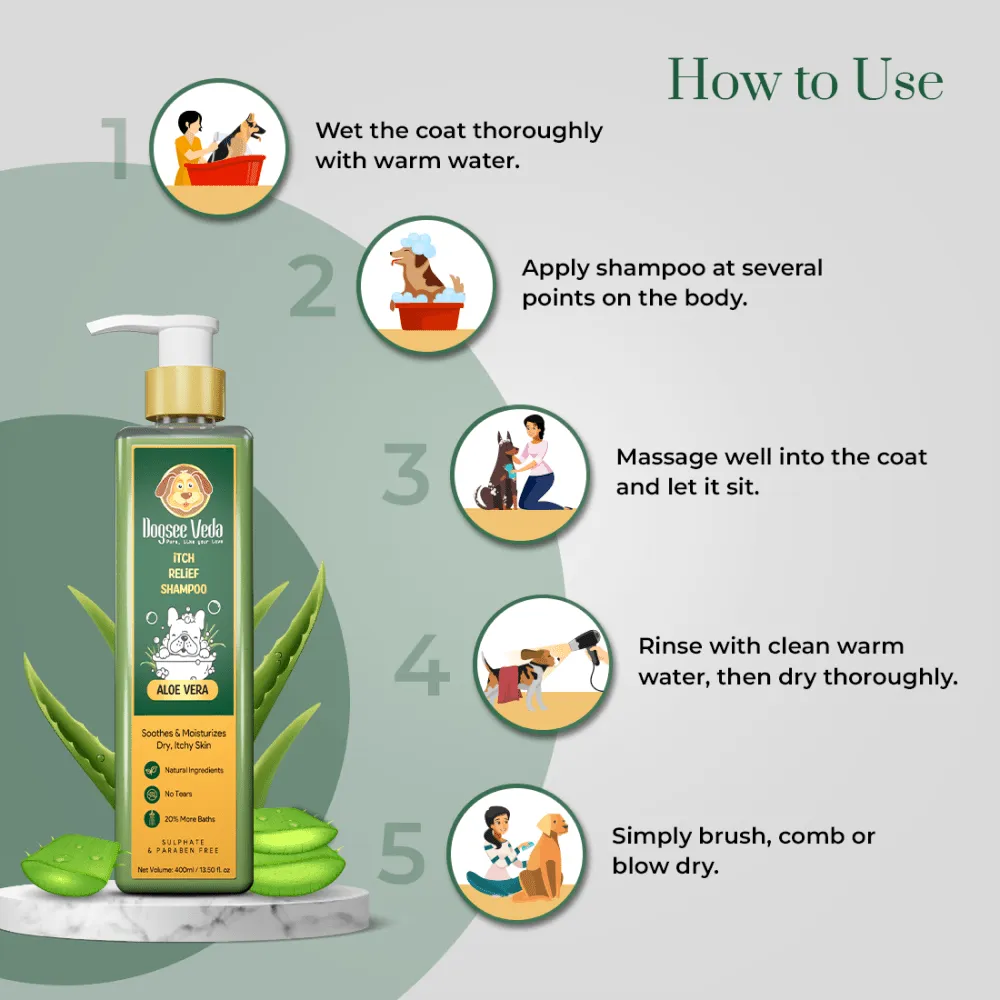 Dogsee Veda ITCH RELIEF Aloe Vera Shampoo for Dogs (400ml) (Limited Shelf Life)