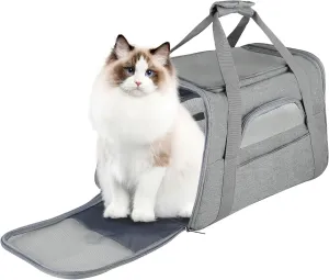 FluffyDream Pet Travel Carrier Soft Sided Portable Bag for Cats, Small Dogs, Kittens or Puppies, Collapsible, Durable, Airline Approved, Travel Friendly (Grey, 17.0" L x 10.0" W x 11.0" H) (Grey)