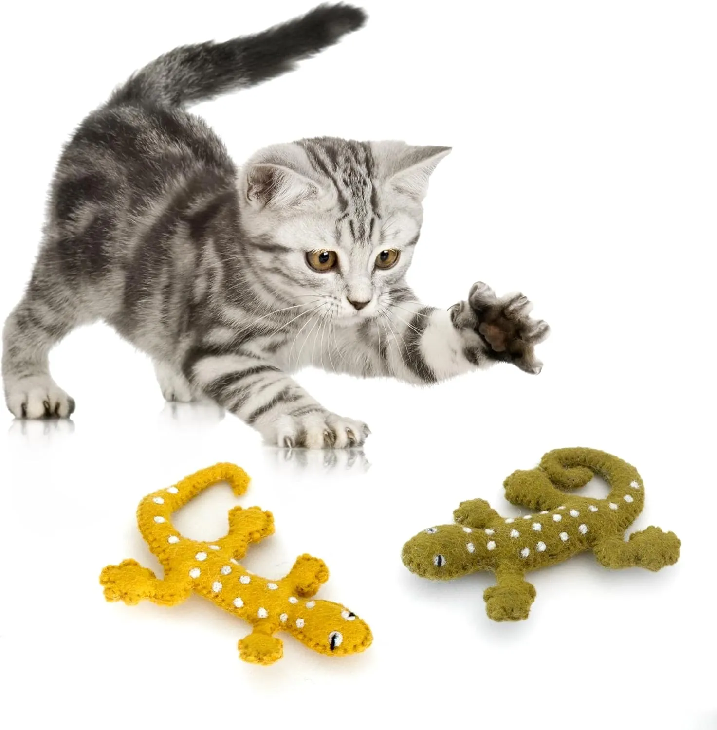 Glaciart One Felt Lizard Cat Toy  2 Pcs | Soft Fuzzy Enrichment 100% Natural Wool - Interactive Catnip Play Cat Toy Set - Safe for Pets, Non-AZO Colored Dyes