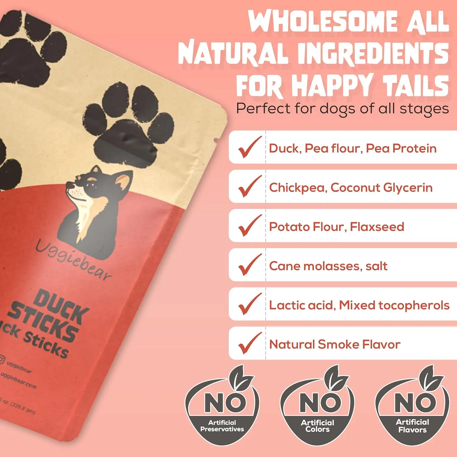 Grain Free Dog Treats, All Natural, Made in The USA, Duck Chewy Jerky Sticks, Soft & Chewy, Low Calorie Healthy, 100% Recycled Packaging