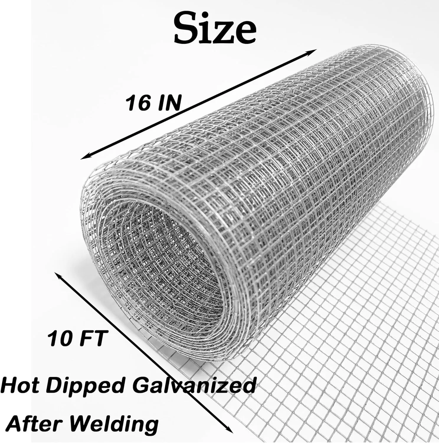 Hardware Cloth 1/4 inch 16IN x10FT Galvanized After Welding 23 Gauge,Chicken Wire Mesh Screen Fence, Heavy Duty Wire Mesh Roll for Chicken Pen/Coop Fences, Garden Fences,Poultry Netting Cage