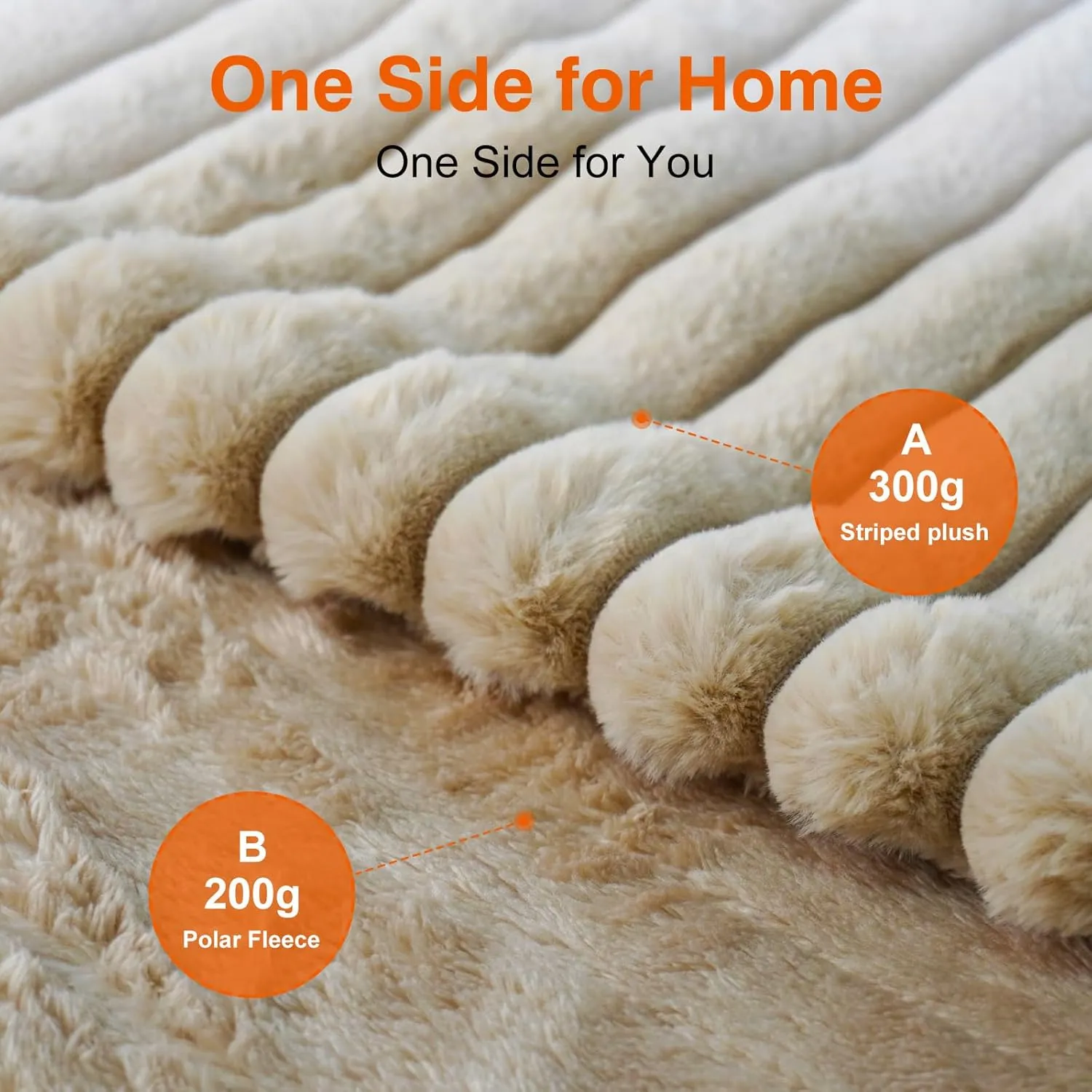 Heated Electric Blanket Throw: 6-Level Fast Heating, 4-Hour Auto-Off, Soft&Warm Stripe Faux Rabbit Fur, for Couch Home Officewith Overheating Protection & ETL Certified (50 x 60,Khaki)