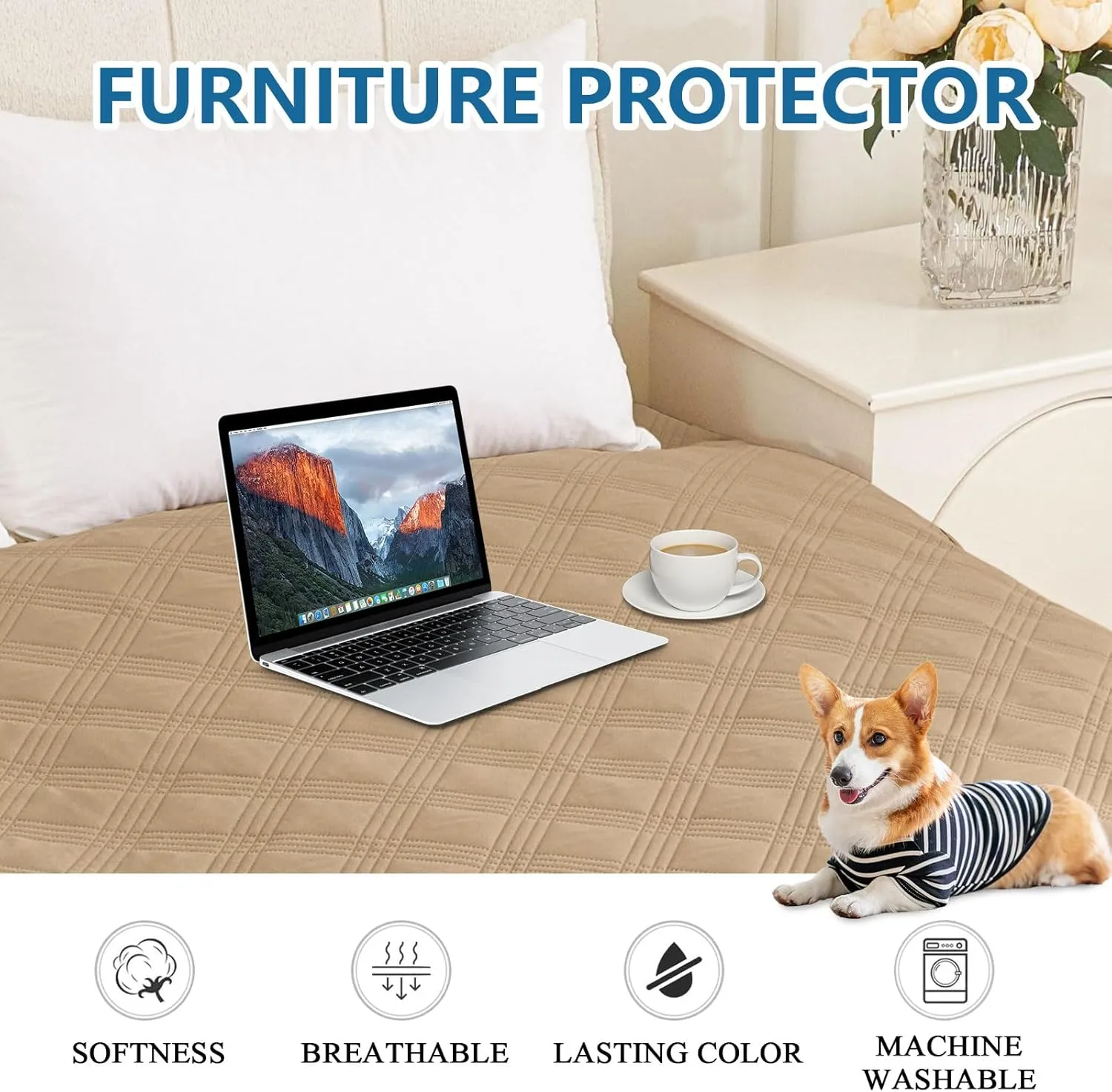 hyha Waterproof Dog Blanket, Reversible Pet Bed Blanket, Soft Sofa Couch Cover for Dogs Washable, Waterproof Pet Couch Covers for Sofa Puppy Cats Furniture Protector(30"x70", Camel/Beige)
