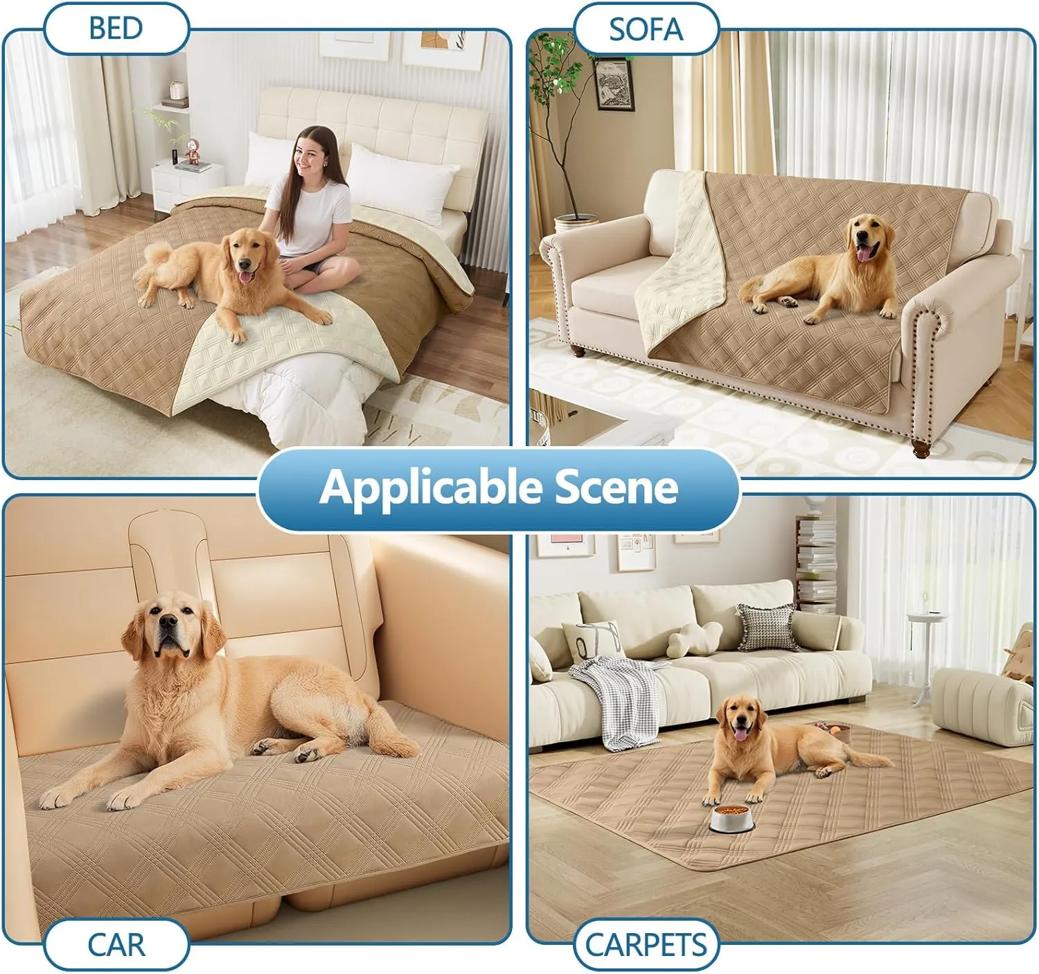 hyha Waterproof Dog Blanket, Reversible Pet Bed Blanket, Soft Sofa Couch Cover for Dogs Washable, Waterproof Pet Couch Covers for Sofa Puppy Cats Furniture Protector(30"x70", Camel/Beige)