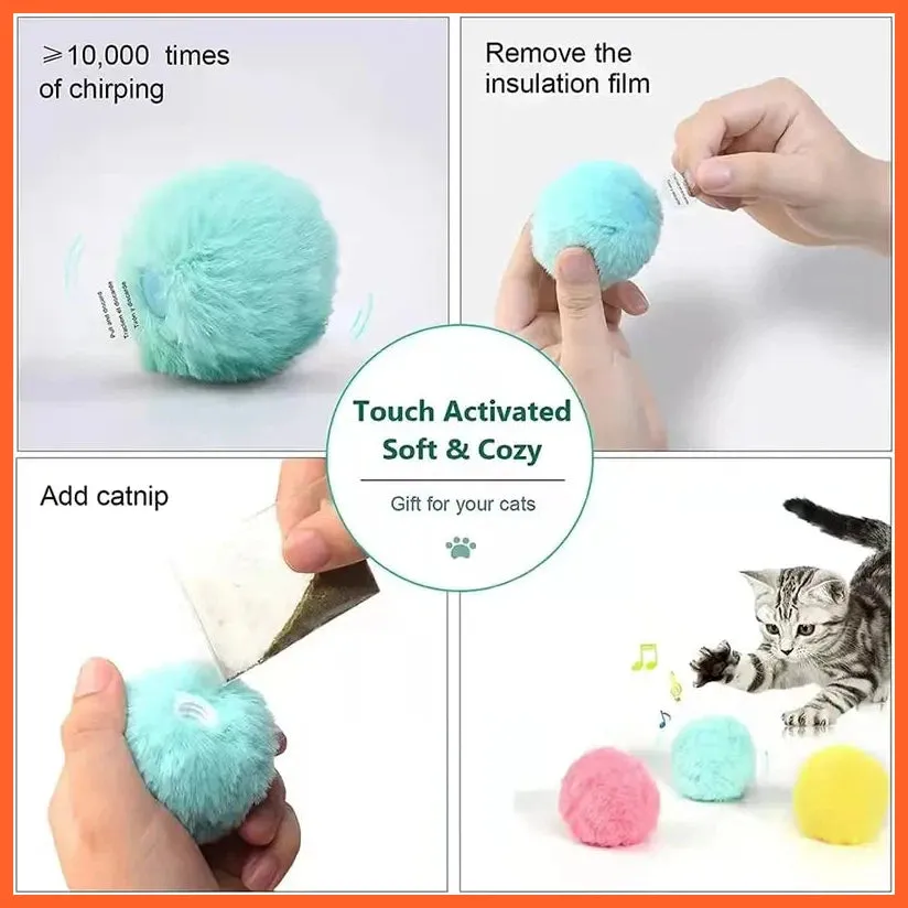 Interactive Ball Smart Cat Toys Plush Electric Catnip Training Toy Kitten Touch Sounding Pet Product Squeak Toy Ball