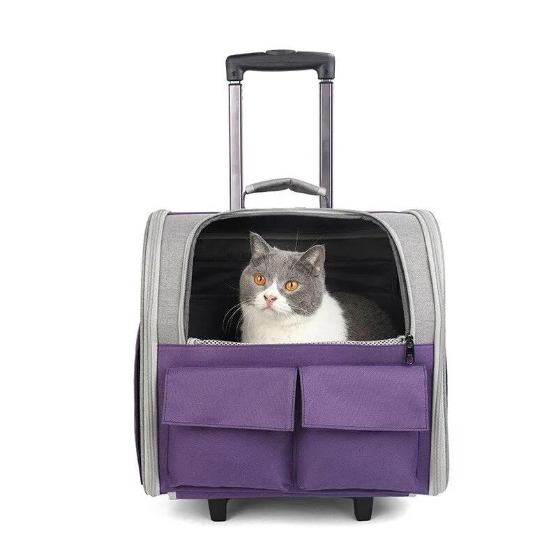 Outdoor Portable Breathable Cat Dog Carrier with wheels