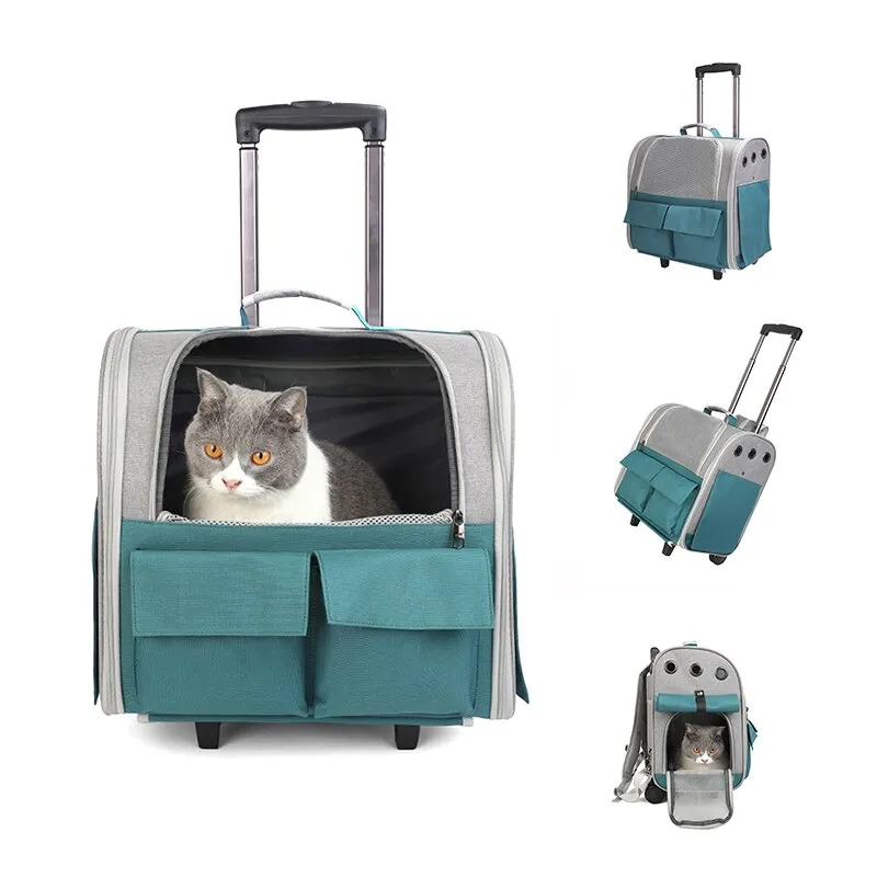 Outdoor Portable Breathable Cat Dog Carrier with wheels