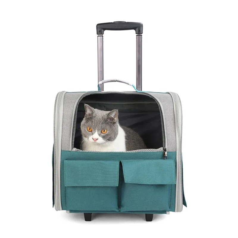 Outdoor Portable Breathable Cat Dog Carrier with wheels