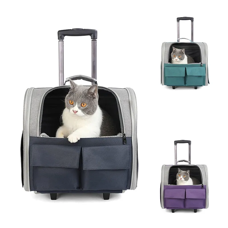 Outdoor Portable Breathable Cat Dog Carrier with wheels