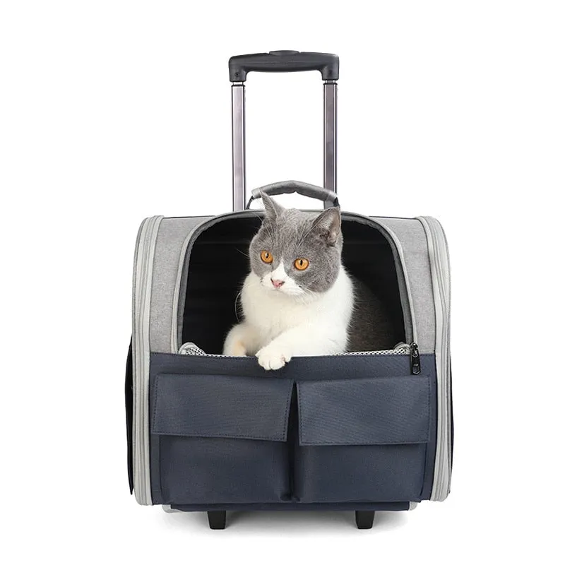 Outdoor Portable Breathable Cat Dog Carrier with wheels