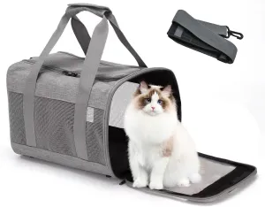 Pet Carrier Bag for Cats,Cat Soft-Sided Carriers Collapsible Ventilated Breathable Puppy Carrier for Small Dogs Airline Approved Kitty Carrier for Small Medium Cat Puppy Under to 15 Lb(Grey)