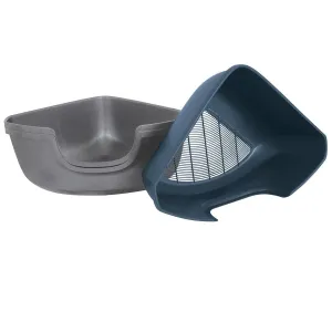 Petmate Corner Sifting Litter Pan Silver / Blue