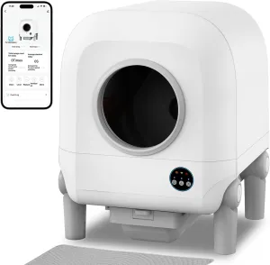 Self Cleaning Litter Box, Automatic Cat Litter Box Self Cleaning for Multiple Cats, with Safety Protection, App Control, 5 Rolls of Garbage Bags